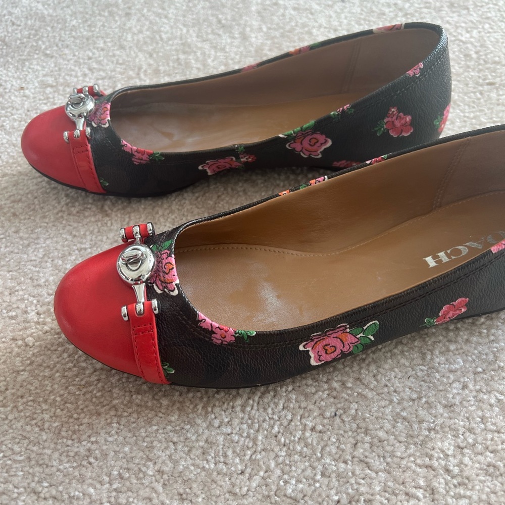 Coach Black and Red Floral Flats